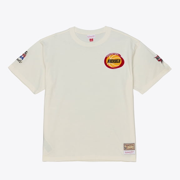 Men's Mitchell & Ness Cream Houston Rockets Hardwood Classics Chainstitch Premium T-Shirt