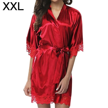 

Amart Women Sexy Lace Nightdress Sleepwear Underwear Robe Bathrobe Gift Red XXL