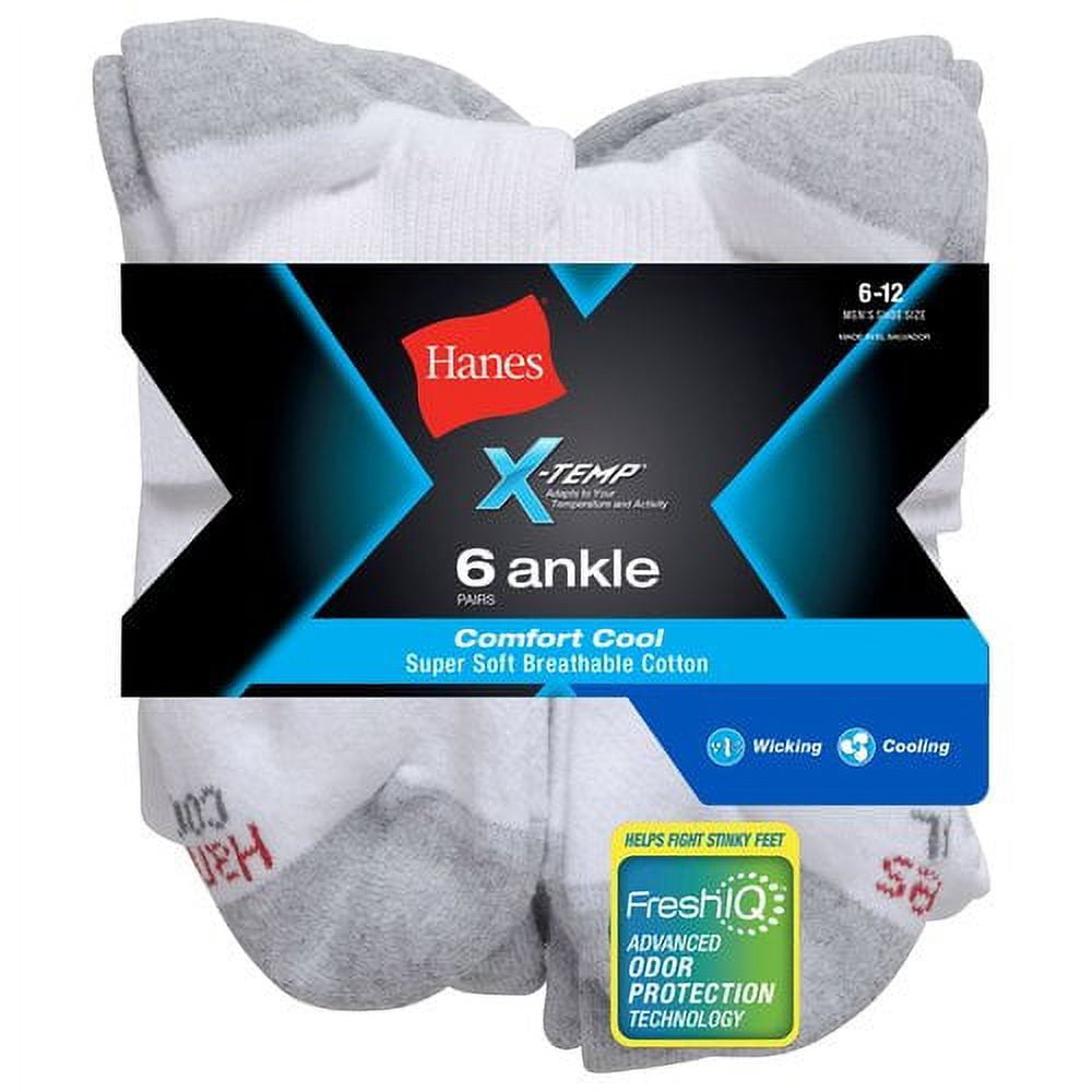 Hanes Men's X-Temp Comfort Cool Ankle Socks 6-Pack