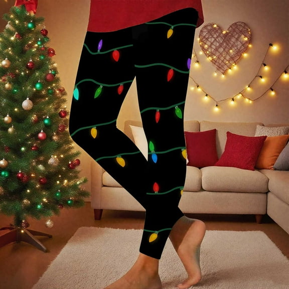 AGWOLF Leggings for Women Funny Xmas Print High Waist Stretchy Yoga Pants Tummy Control Full Length Tights Christmas Holiday Trousers