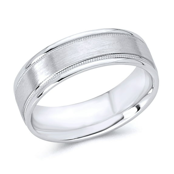 Wellingsale 14k White Gold Polished Satin 6MM Flat Milgrain Comfort Fit Wedding Band Ring - Size 8.5