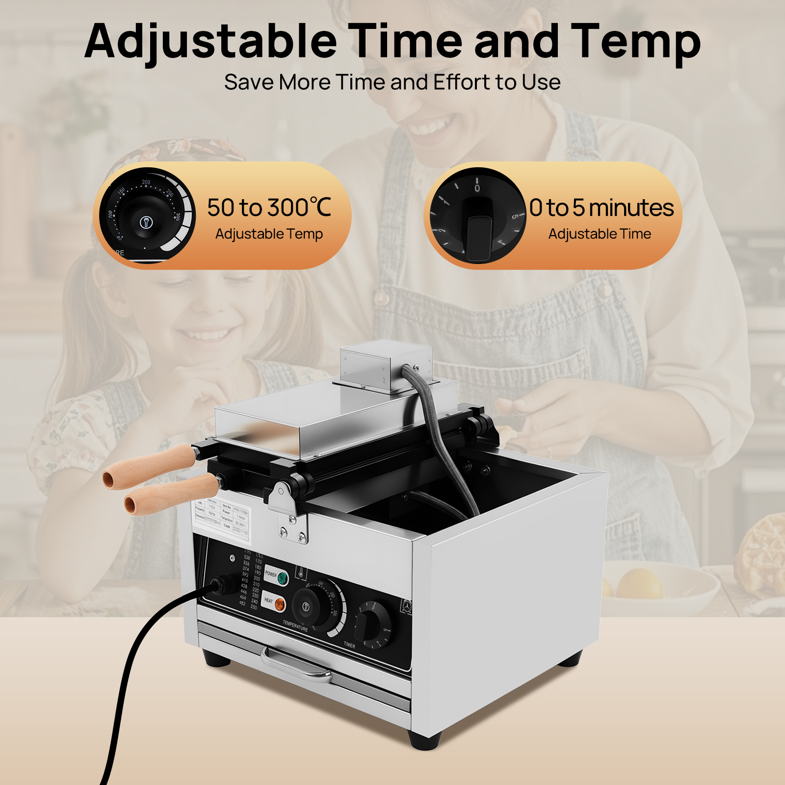1500W Stainless Steel Waffle Maker Machine Egg Cake Oven Puff Bubble Cake Baker for  Commercial, Family Use, Parties, Cafes, Tea Houses