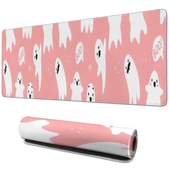 Long Mouse Pads for Desk,Halloween Ghosts with Boo Desk Mats on Top Of Desks, Desk Mouse Pad Extra Large with 3mm Non-Slip Base and Stitched Edge for Gaming,Office,Work,Home 31.5x11.8in