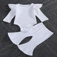 thumbnail image 2 of Newborn Baby Girl Boy Romper Bodysuit Top Ribbed Bell Bottom Pants Set 2Pcs Outfits, 2 of 6