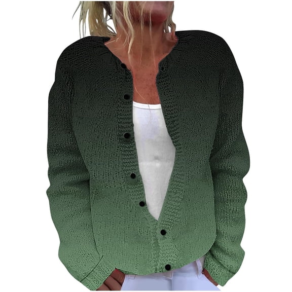 Zpanxa Sweaters for Women Ombre Print Buttoned Knit Cardigan, Long Sleeve, Everyday Casual L