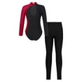 thumbnail image 2 of Doomiva Kids Girls Sparkly Long Sleeves Gymnastics Leotard Ballet Dance Bodysuit Unitard with Skating Leggings Set Burgundy&Black 14, 2 of 6