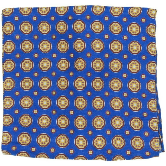 Altea Men's Royal Blue / Yellow Circles Squares Printed Pocket Square - One Size