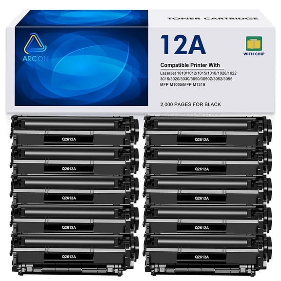 12A Toner Cartridge Black 12A Q2612A Laserjet 1020 1022 1012 1010 1015 1018 1022n 1022NW 3015 3030 3020 3050 3052 3055 M1005 M1319 M1319F Printer(10-Pack,Black)