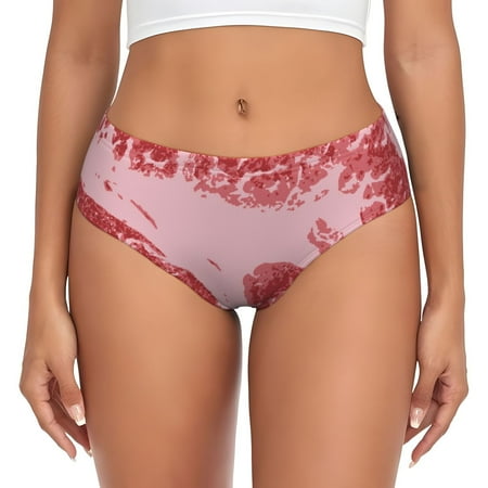 Naloa Striped Meat Womens No Show Cotton Underwear Mid-High Waisted Soft Ladies Panties Strech Breathable Briefs -Small