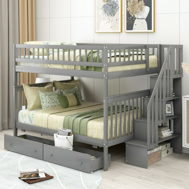 Euroco Full Over Bunk Bed With, Bunk Bed With Shelves Underneath