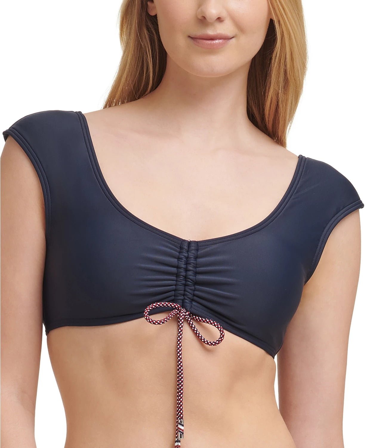 Hilfiger SKY CAPTAIN Ruched Cap-Sleeve Bikini Swim Top, US Large - Walmart.com