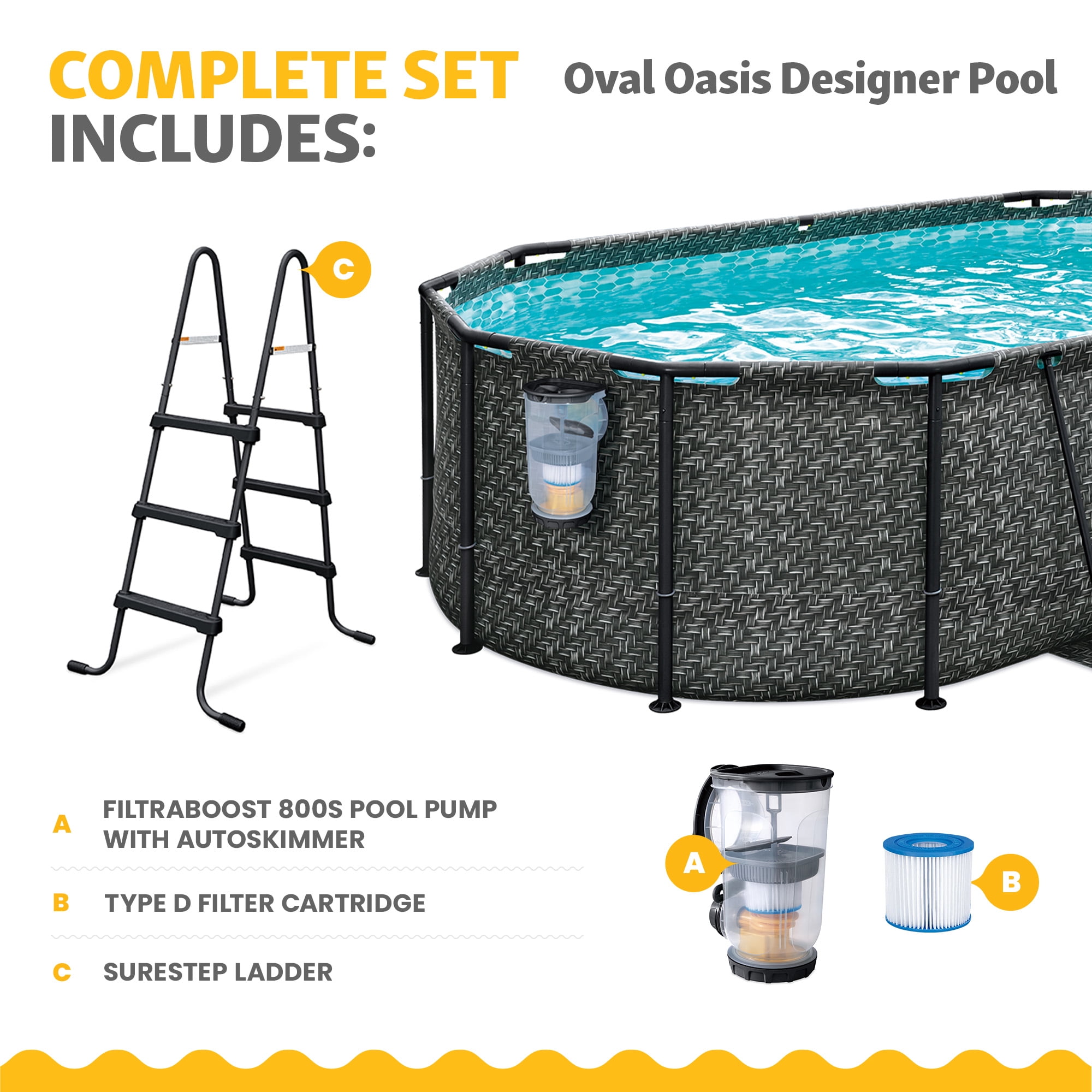 Funsicle 13'11" Oasis Designer Above Ground Pool with Pump, Oval Frame, Dark Herringbone