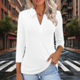 thumbnail image 2 of Garbnen Women Polo Shirt Womens 3/4 Length Sleeve Tops Collared V Neck Half Sleeve Womens Work Tops, 2 of 5