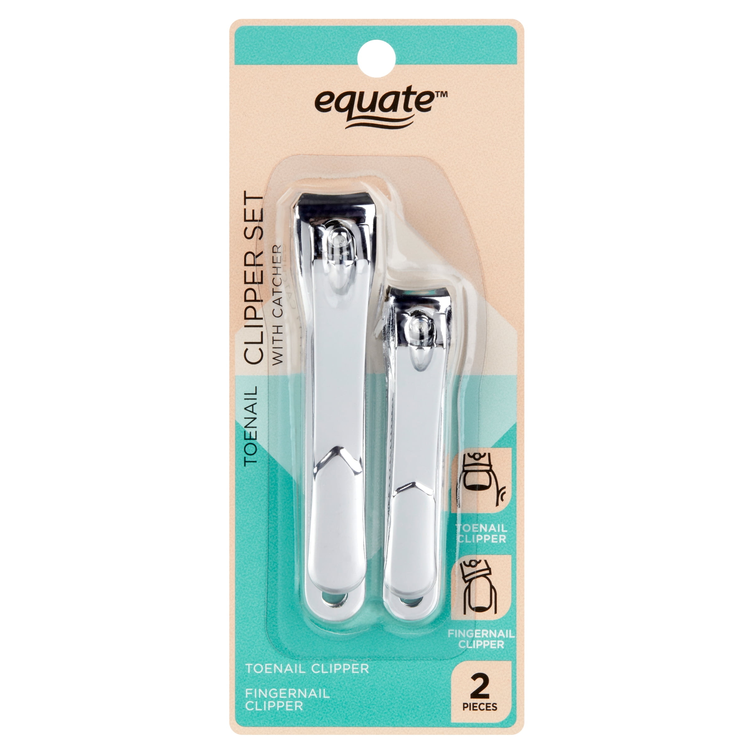 Equate Duo Pack Nail Clippers with Catcher, 2 Pieces, Adult