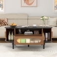 thumbnail image 6 of Fluted Coffee Table with Storage, Oval Coffee Table with Drawer&Sliding Door, Low Small Center Table for Living Room(Black and Walnut), 6 of 10