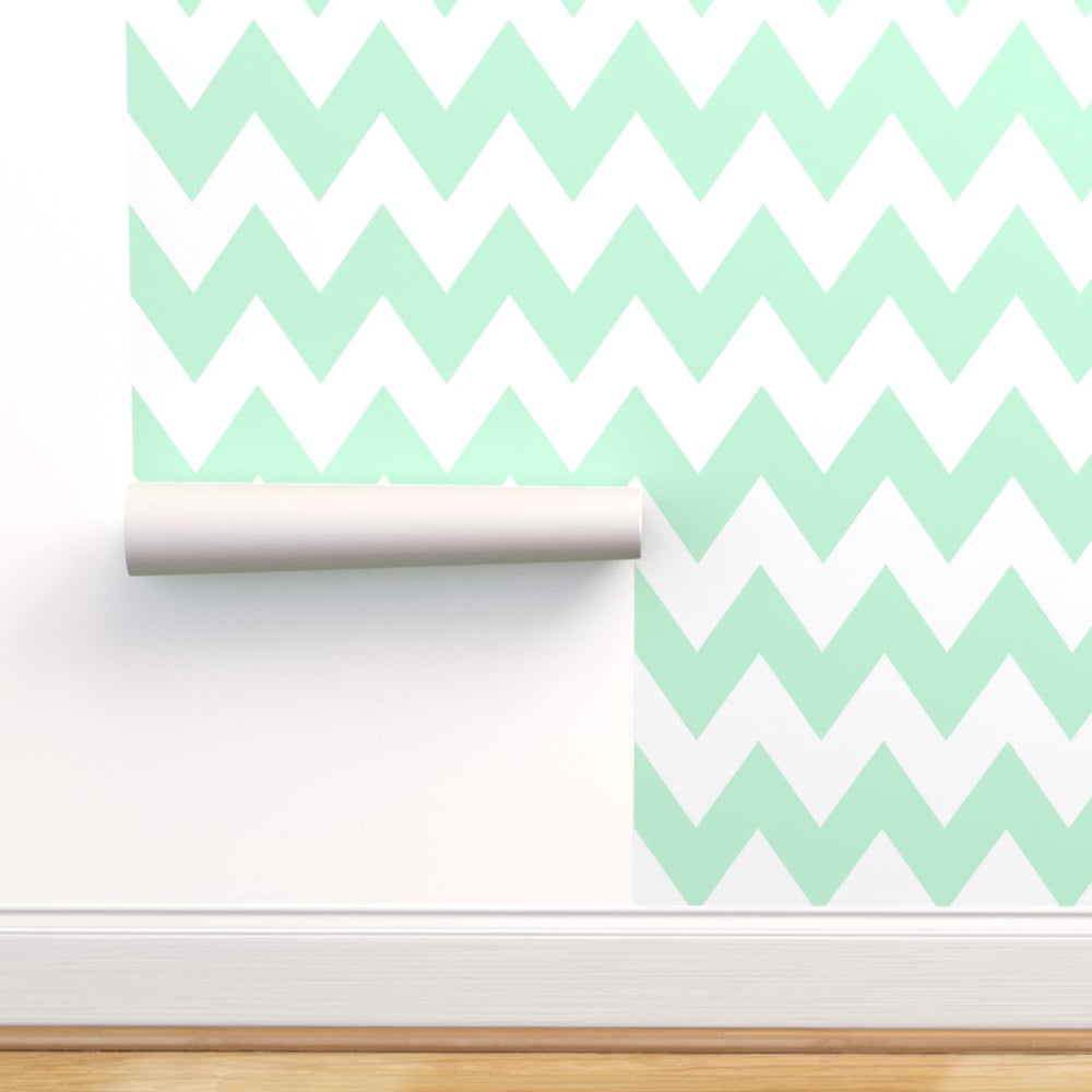 Peel-and-Stick Removable Wallpaper Chevron Mint White Modern Zigzags