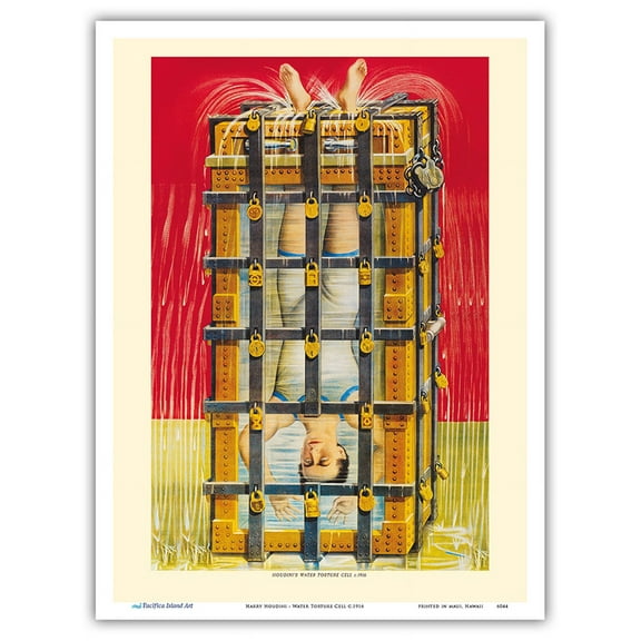 Harry Houdini - Water Torture Cell - Vintage Magic Poster c.1916 - Master Art Print (Unframed) 9in x 12in