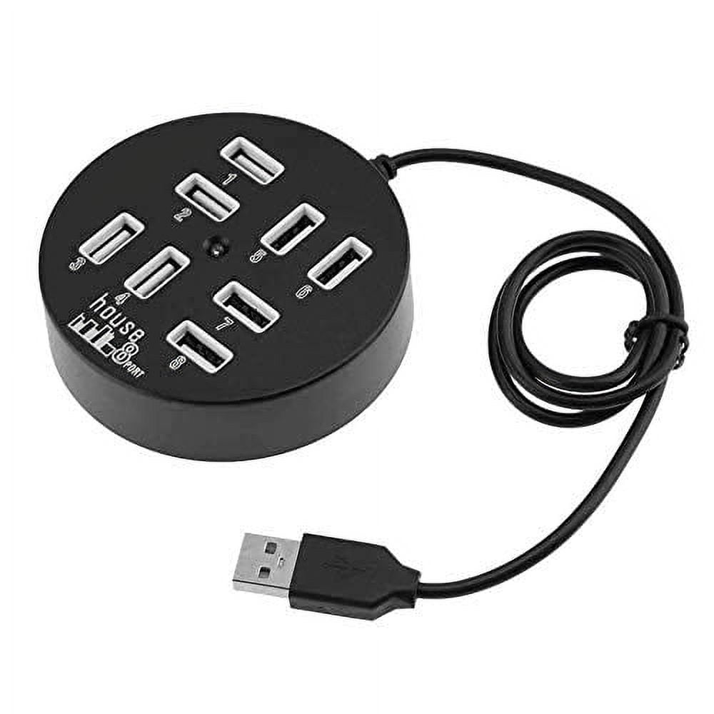 KDL USB 8 Ports Box Multi Data Transmission USB 2.0 Hub Round Shape Multi-Port Splitter Charger Adapter Replacement with LED for USB Devices, Phone, USB Flash Disk, PC, Tablet (Black)