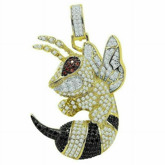 3Ct Round Cut VVS1 Diamond Angry Honey Bee Pendant 14K Yellow Gold Finish