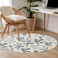 thumbnail image 4 of Blue Botanical Round Area Rug 4Ft Washable Circle Rugs for Bedroom Dining Room, Rustic Country Spring Floral Summer Leaf Non-Slip Carpet Floor Mats Indoor Outdoor Carpet Runner Aesthetic Home Decor, 4 of 8