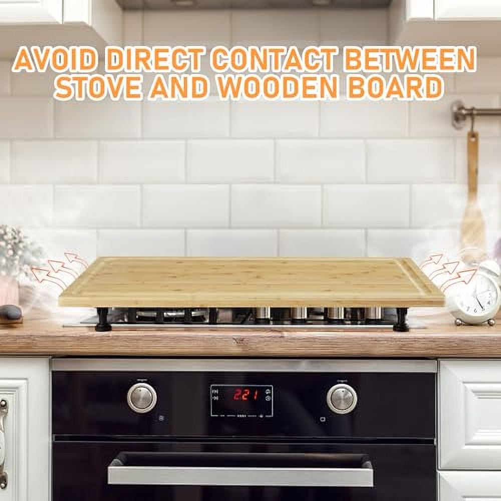 KitchenBam booStovetop Cover Cutting Board with Legs andJui ceGrooves, 30" x 20" Large Stove Top Cover for Gas Burners Stove Top, Cooktop ProtectorNoo dleBoard Stove Cover for RV Stove