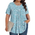 thumbnail image 2 of Pisexur Hauts de Printemps pour Femmes Blouses pour Femmes Décontractées Mode Féminine Imprimé Col Rond Manches Courtes Plissé Ample Multicolore,3TG, 2 of 7