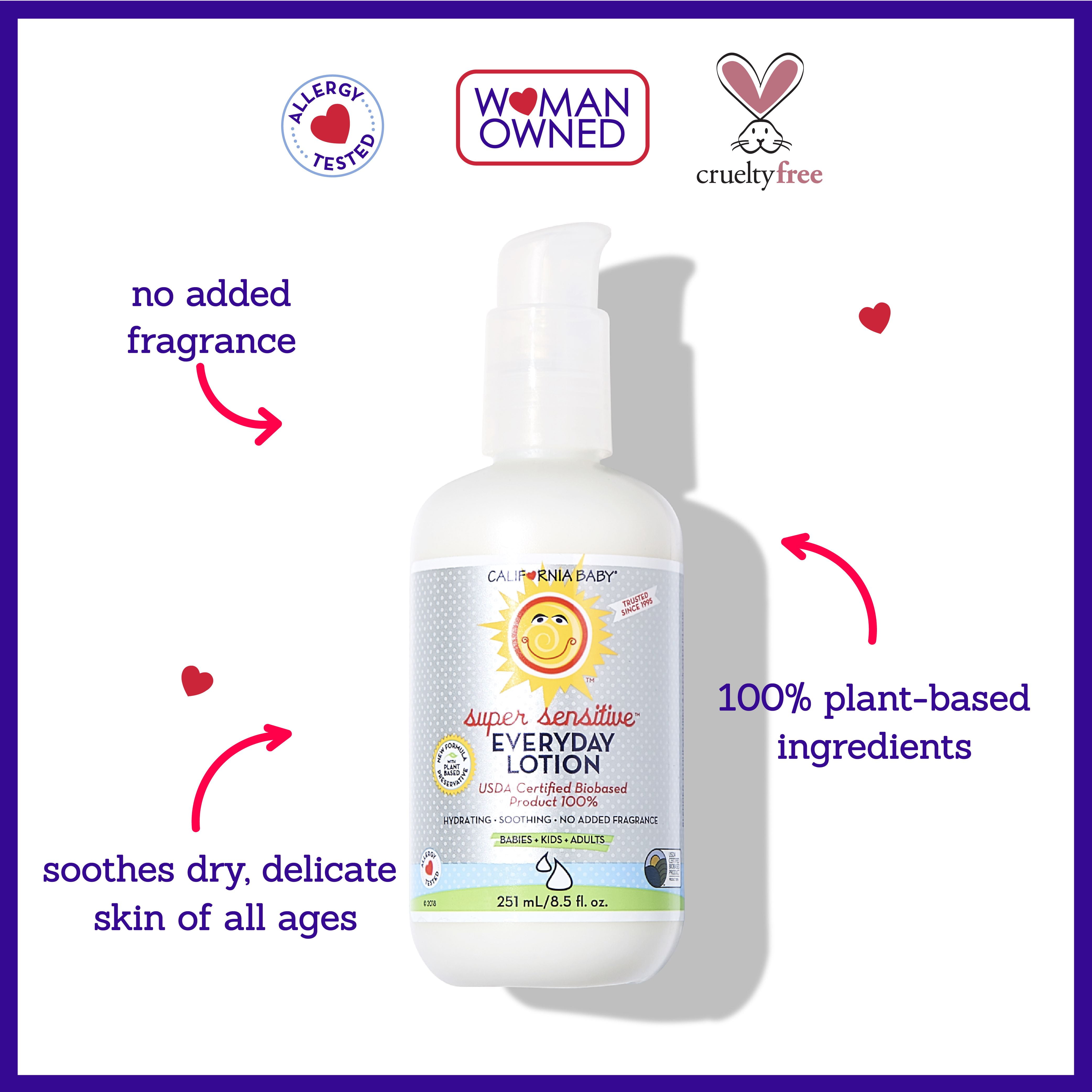 California Baby Super Sensitive Unscented Lotion | 100% Plant-Based Moisturizer | Baby Lotion For Newborn | Hypoallergenic Baby Lotion | 8.5 oz