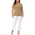 thumbnail image 2 of Agnes Orinda Women's Plus Size V Neck Short Sleeve Elegant Lace Ribbed Knit Summer Tunic Blouse 3X Brown, 2 of 6