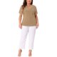 thumbnail image 2 of Blusa elegante de manga corta de encaje con cuello en V para mujer de tallas grandes Agnes Orinda, tunic ribeteada, 1X, marrón, primavera-verano, 2 of 6