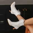 thumbnail image 4 of Mepaouo Women's Ankle Boots Mid Calf Boots Heel Lace up Witch Boots Goth Knight Short Booties(White,8), 4 of 8