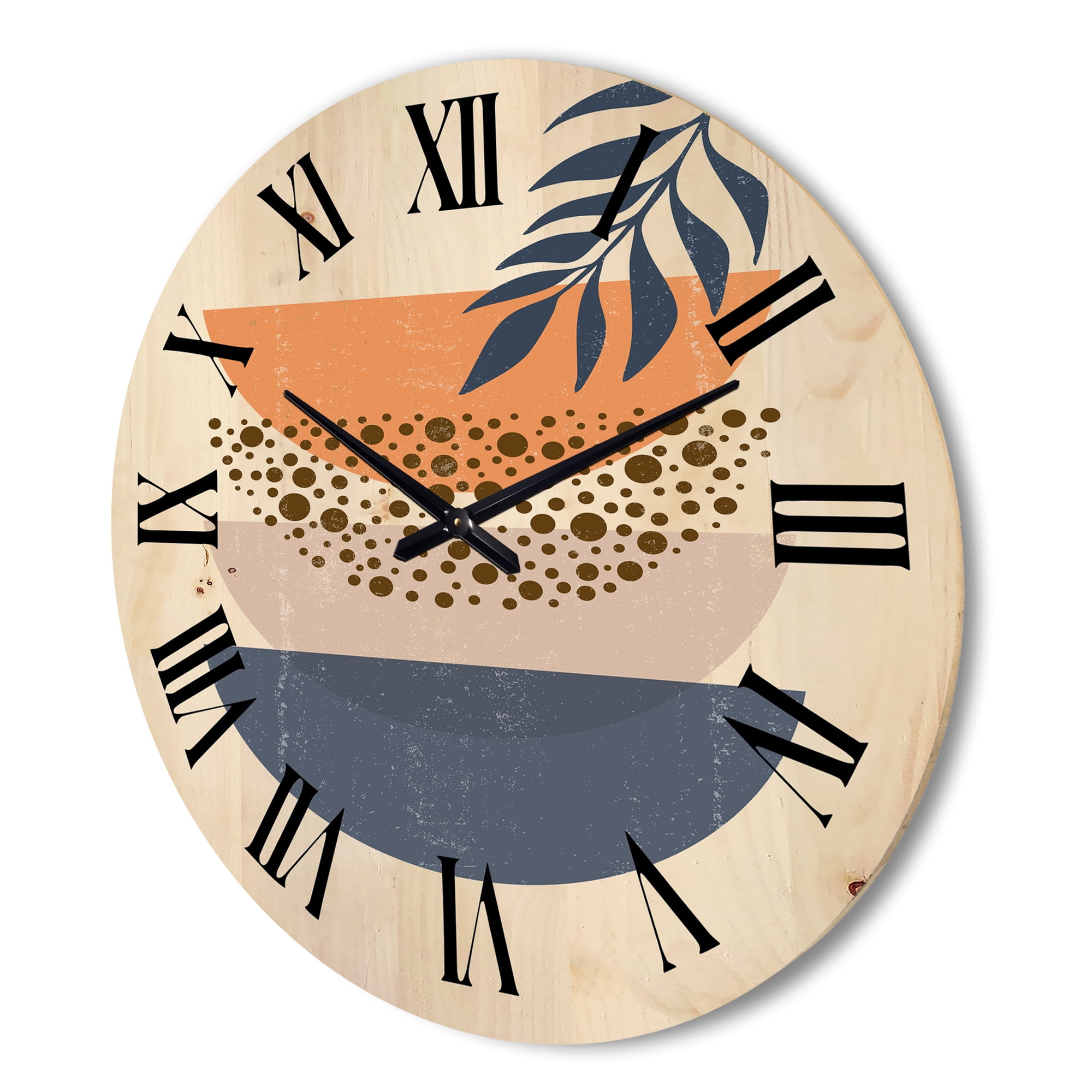 Designart 'Abstract Geometrical Moon and Sun With Leaf IV' Modern Wood Wall Clock