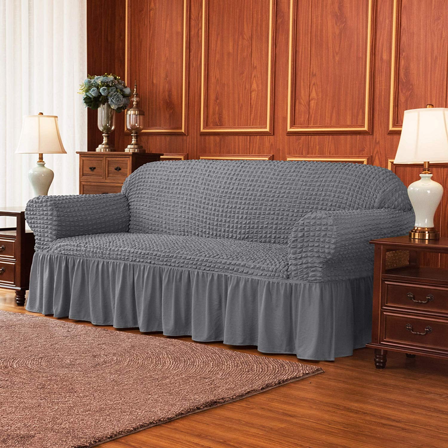 【NONCODE】Couch under pleated skirt Subrtex Stretch 1-Piece Pleated Ruffled Skirt Sofa Slipcover