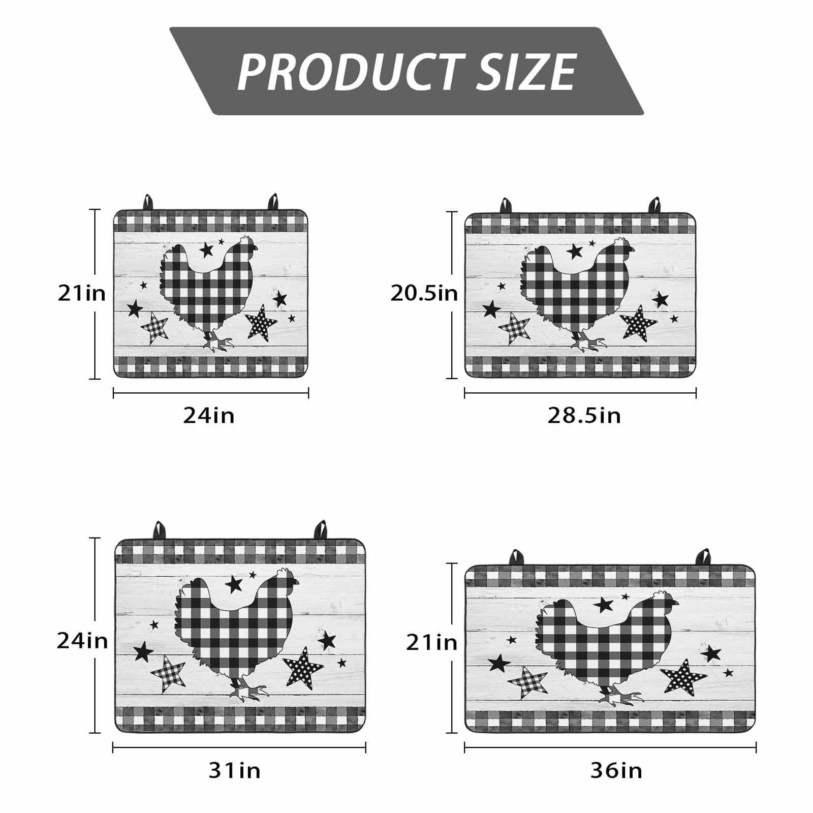 Chicken Hen Stove Top Cover for Electric Stove,Heat-proof & Non Slip Glass Top Stove Cover Protector,Rooster Animals Farmhouse Plaid Country White Wooden Kitchen Flat Cooktop Rubber Mat 24x21 Inches