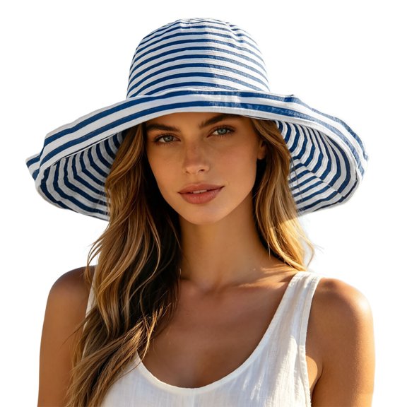 WMNTST Womens Sun Hats Striped Wide Brim Beach Hat With Packable Stylish Travel Holiday Casual Bucket Hat