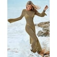 thumbnail image 3 of Womens Crochet Cover Ups Long Sleeve Sexy Mesh Backless Knit Swimsuit Coverup Beach Maxi Dress, 3 of 5