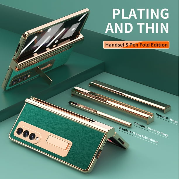 For Samsung Galaxy Z Fold 3 Case W22 5G Electroplated Leather Case For Samsung Fold 3 (2021), Full Protection With Built-in Screen Protector &
