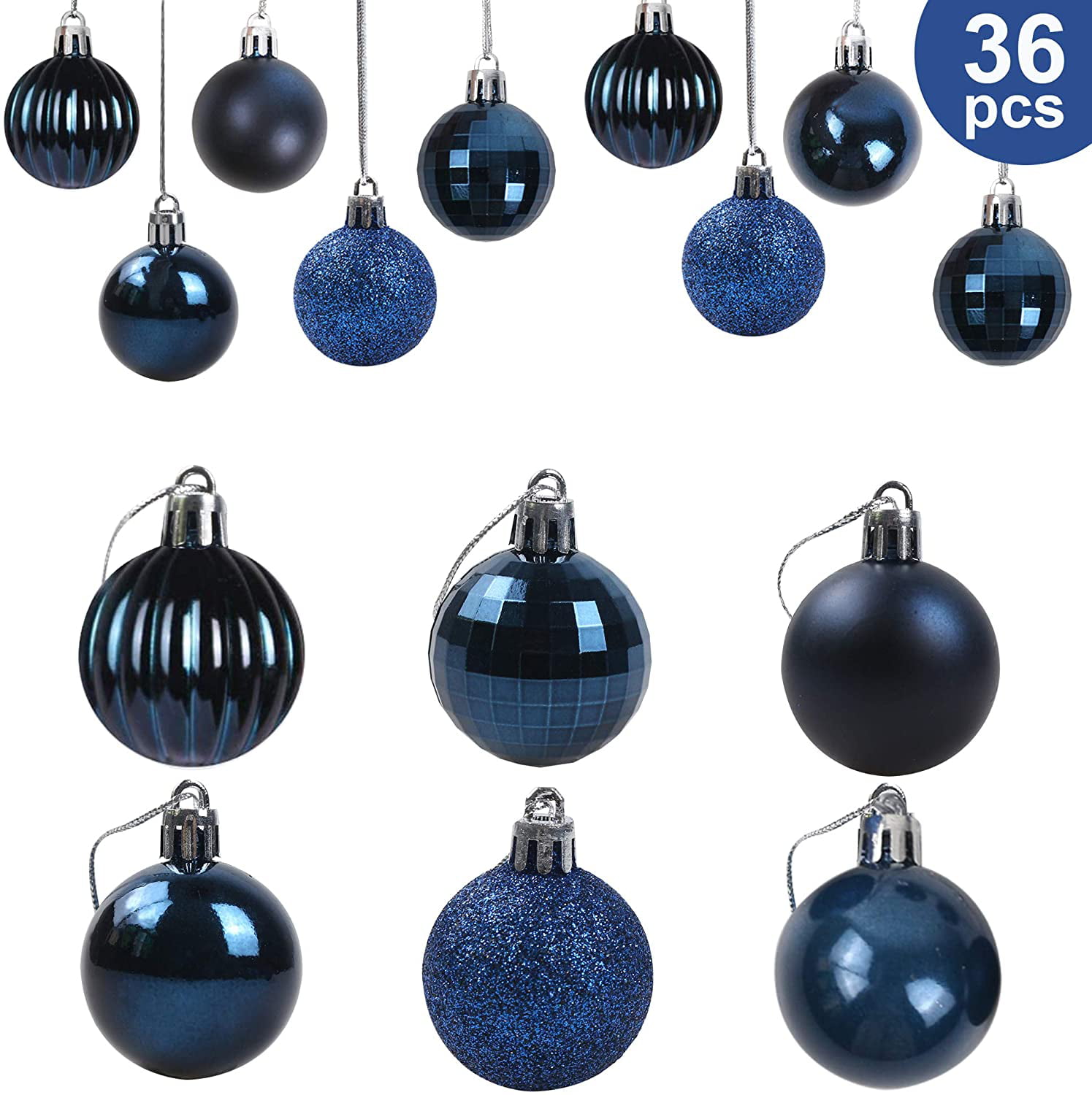 808 Set Of 6 White/Blue Egg Glass Christmas Tree Hanging Decorations Bauble 8cm 
