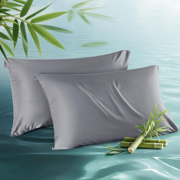 Cooling Pillow Cases Queen Size Set of 2,Rayon Derived from Bamboo Cooling Pillowcases for Hot Sleepers,Soft & Breathable Cool Pillow Covers with Zipper,Dark Grey,Gifts,20x30 Inches