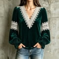 thumbnail image 3 of Lutiedan Velvet Tops for Women Lace V Neck Puff Long Sleeve Shirts Dressy Casual Fall Winter Velour Blouses S-XXL, 3 of 8