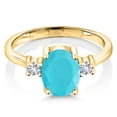thumbnail image 2 of Gem Stone King 1.60 Ct Green Turquoise White Created Sapphire 18K Yellow Gold Plated Silver Ring (Size 7), 2 of 4