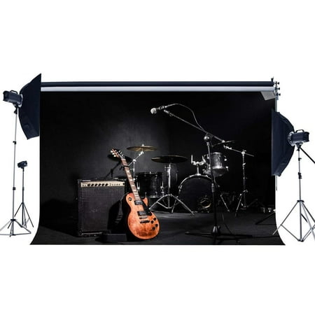 ABPHOTO Polyester 7x5ft Band Concert Backdrop Music Guitar Drum Set Interior Backdrops Gloomy Stage Lights Hip Hop Photography Background for Boys Draduation Ceremony School Show Photo Studio