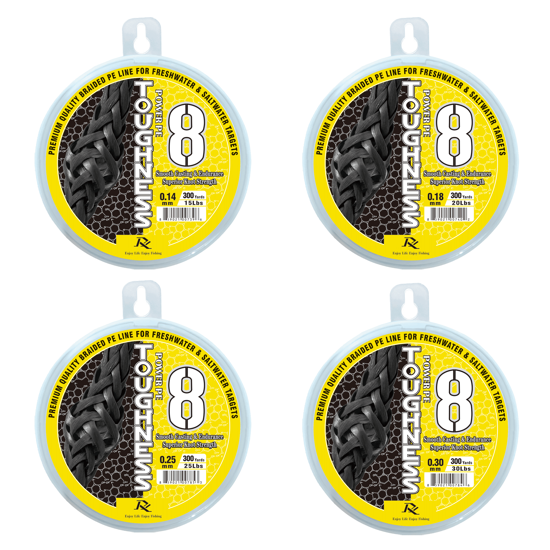 Ray Fishing Toughness 8 Strands Braided Fishing Line - CAST Further & Lasts Longer – Greater Abrasion Resistance – Strong Knot Strength – Smaller Diameter – Fresh and Salty (Yellow, 0.30mm-30Lbs)
