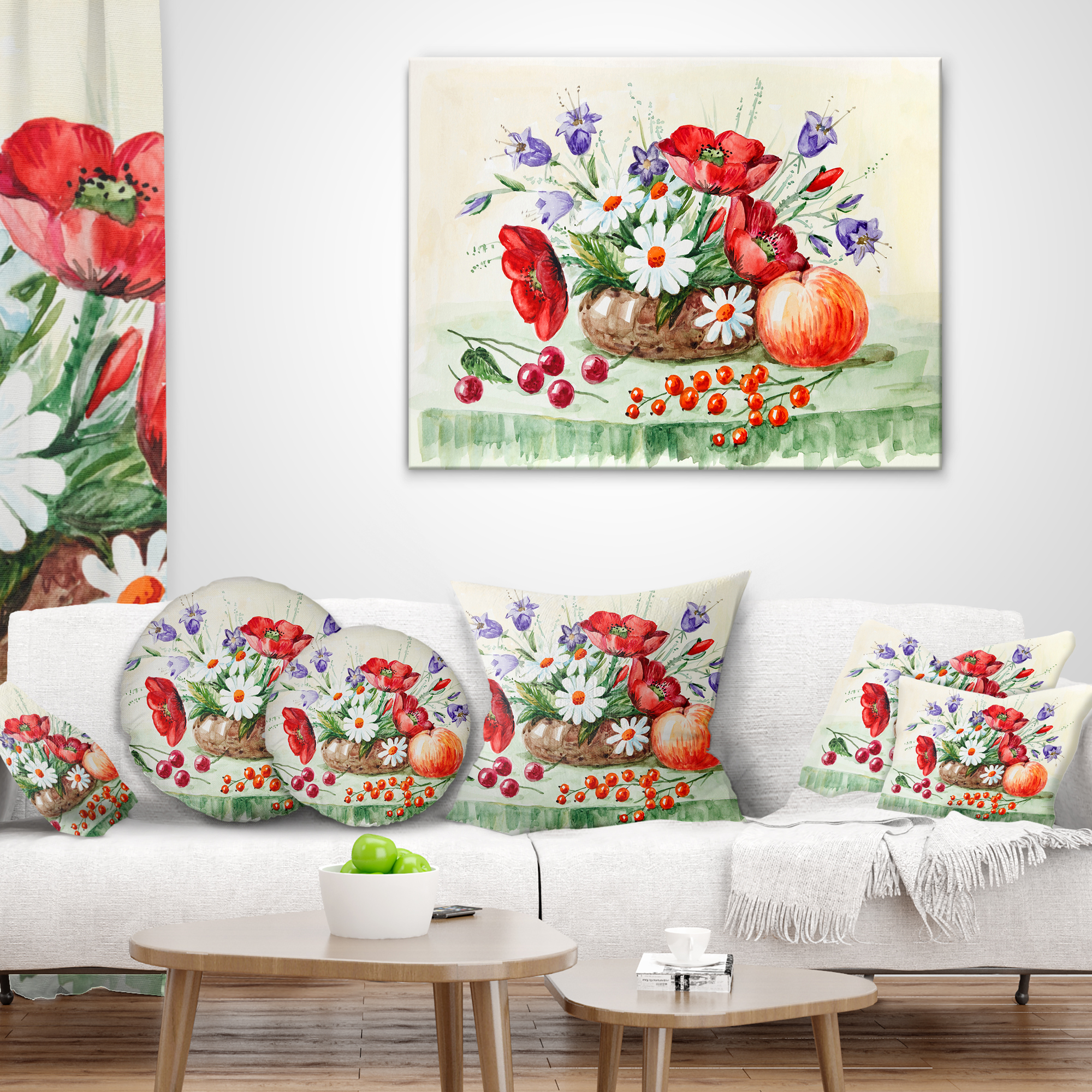 Designart Colorful Bunch of Flowers and Fruits - Floral Throw Pillow - 16x16