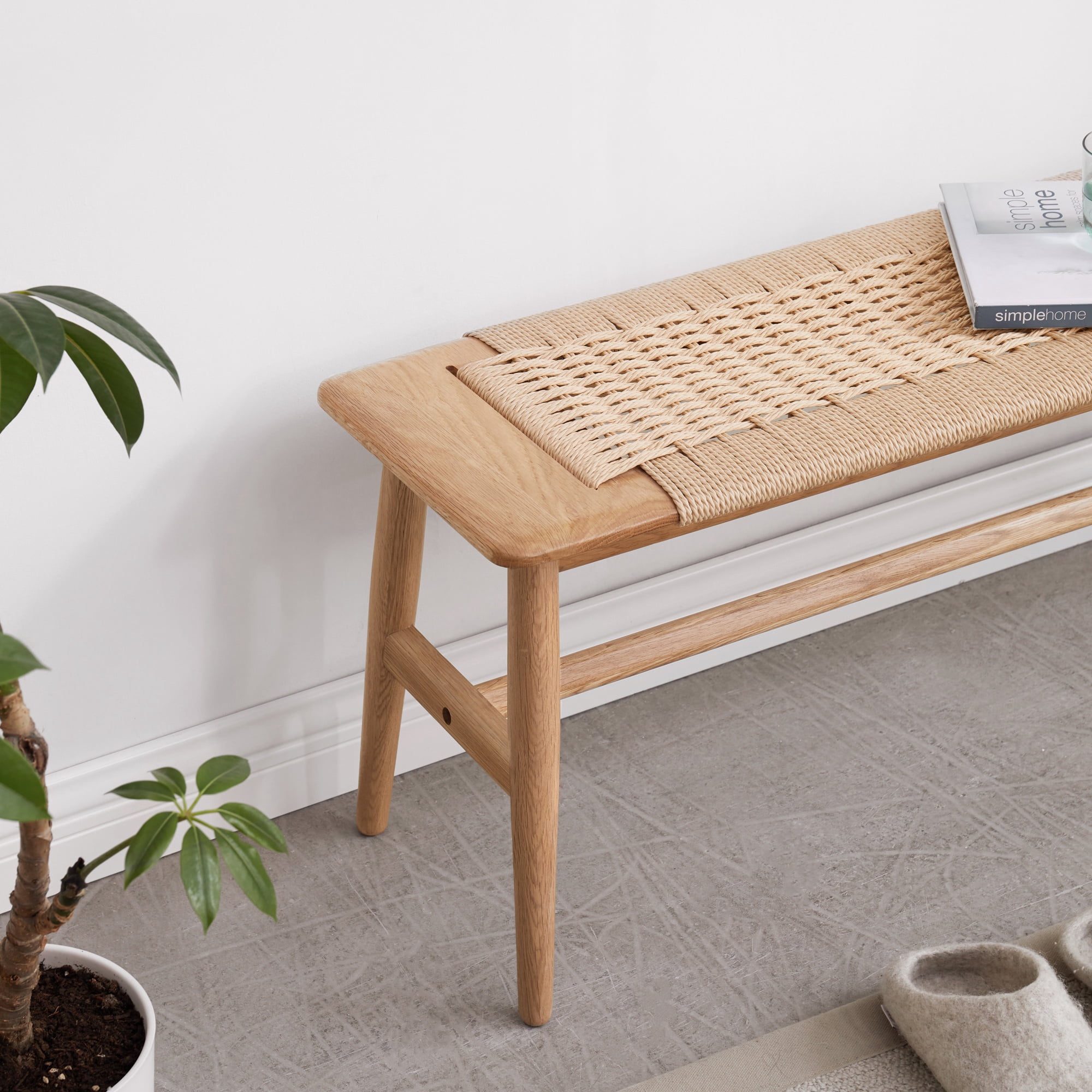 PORKISS Indoor Bench, End of Bed Bench, Wood Dining Bench, Entryway Bench with Solid Wood Legs for Bedroom, Kitchen & Living Room, Oak