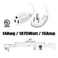 thumbnail image 3 of FIRMERST 1875W Flat Plug Extension Cord 6 Feet 14 AWG 15A White, Pack of 3, 3 of 6