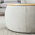 thumbnail image 6 of 2-Piece Set Round Storage Ottoman, Equipped with a Drum Shaped Small Stool, Ottoman with Storage Space, and Desktop Panel, Light Grey, 6 of 9