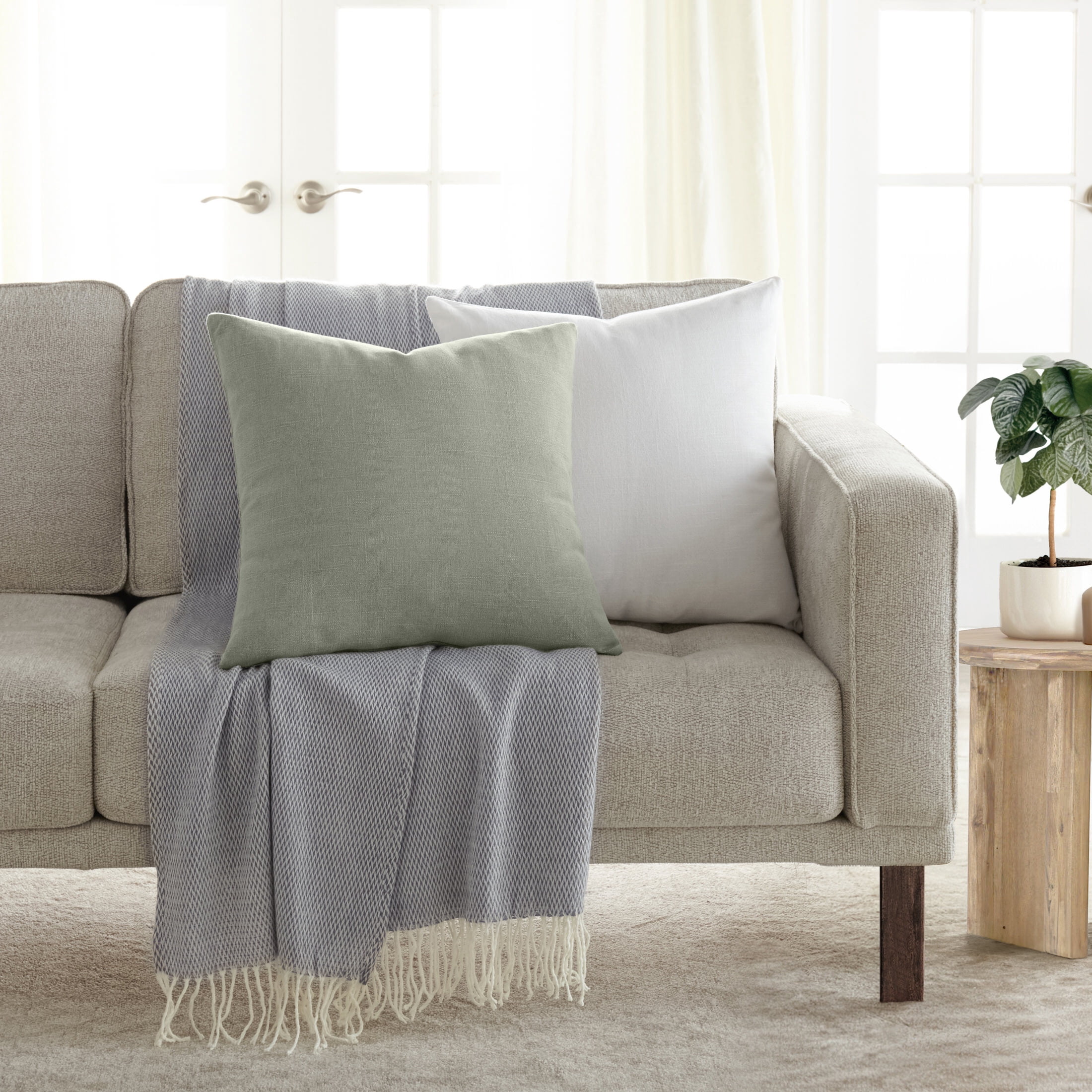 Stone Washed Throw Pillows in Distressed Cotton Solid Light Gray by Comfort Canopy