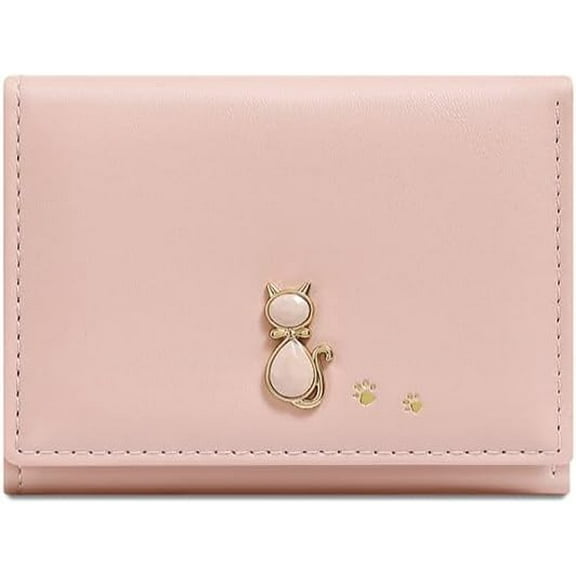 Girls Cute Wallet, Small Tri-folded Aesthetic Wallet, PU Purse Cash Pocket Card Holder ID Window Purse for Women(Pink)