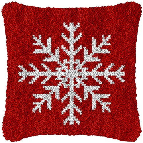 Red Christmas Tree Latch Hook Pillow Kits for Adults and Kids Beginner Handmade Needle Crochet Yarn Kits Embroidery Cushion Hook and Latch Kit Pillow Cover Rug Home Sofa Decoration 43x43cm(7)