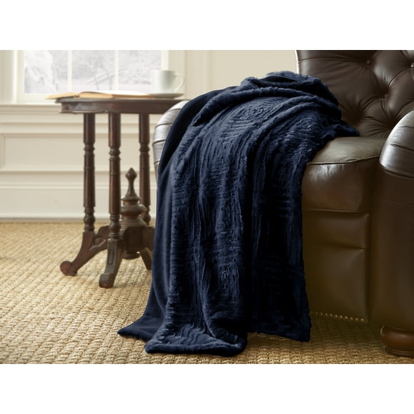 Amrapur Overseas / Jeté en Fausse Fourrure de Luxe (Indigo)
